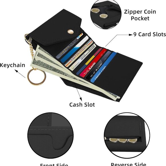 Women’s RFID Blocking Leather Small Wallet with Coins and Keychain - Picture 3 of 7